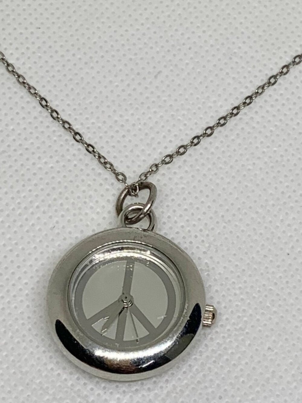 xhilaration peace sign pendant necklace pocket watch silver tone quartz running